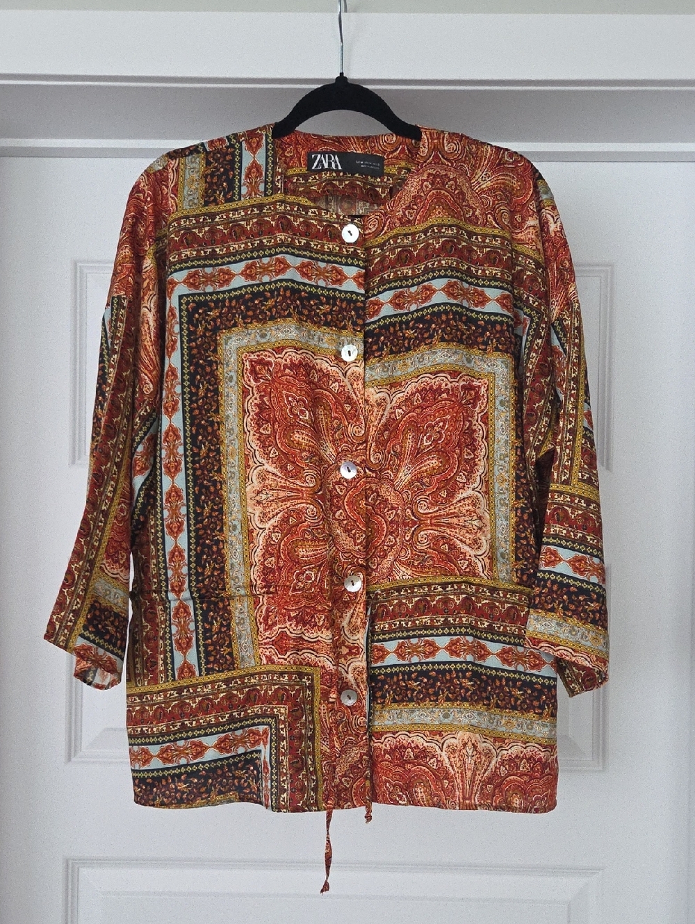 Zara Boho Paisley Button-Front Shirt, Size M